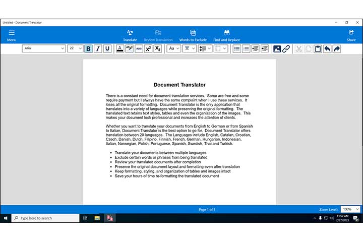 Document Translator - Main Screen