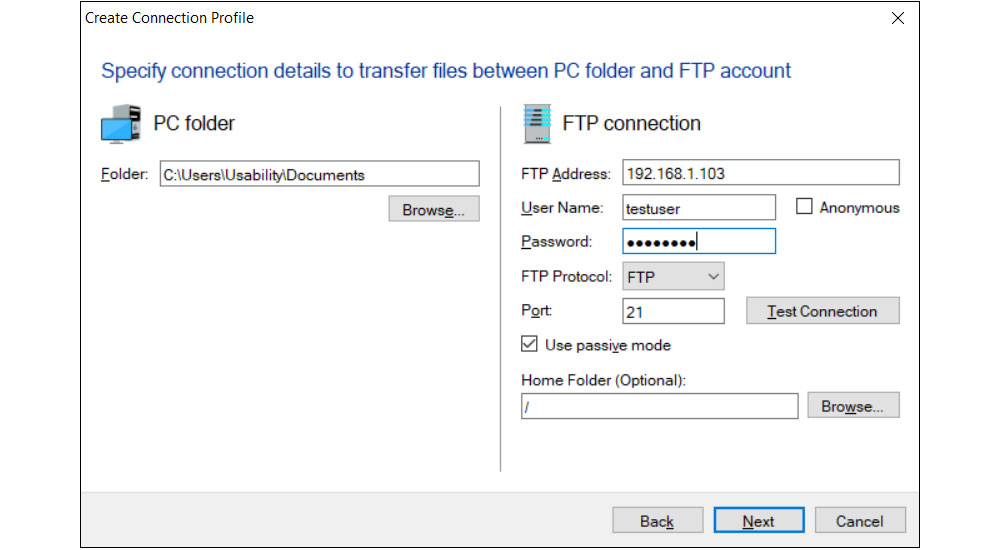 FTP Manager Lite - Enter Connection Details
