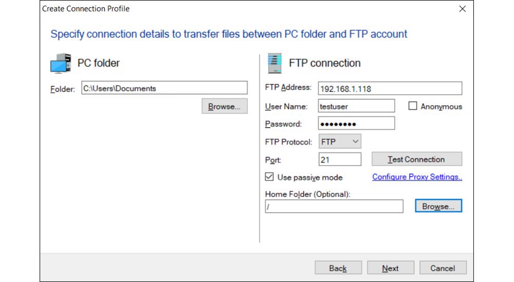 Auto FTP Manager – Enter Connection Settings