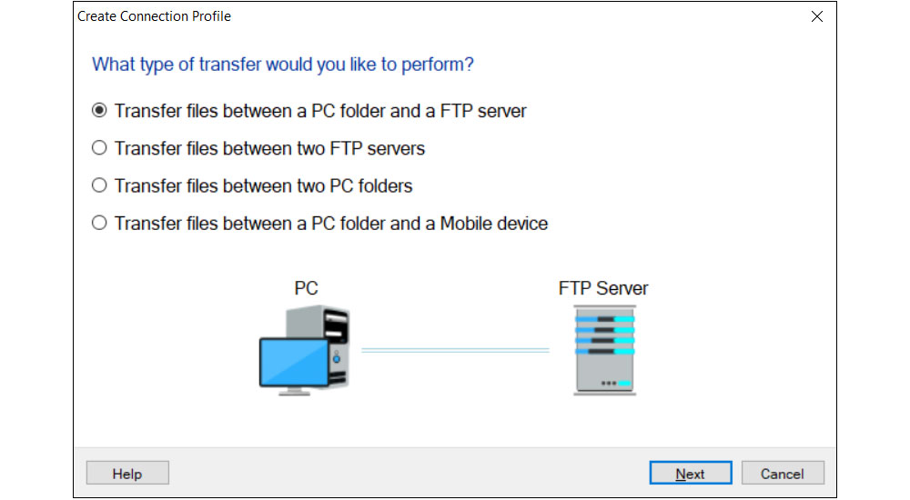 FTP Manager Lite – Select The File Transfer Source and Destination