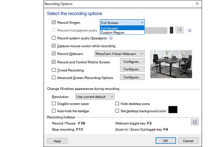 My Screen Recorder Pro - Recording Options and Keyboard Hotkey Settings
