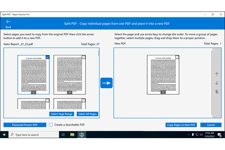 Paper Scanner Pro – Select Pages to Copy Into a New PDF File