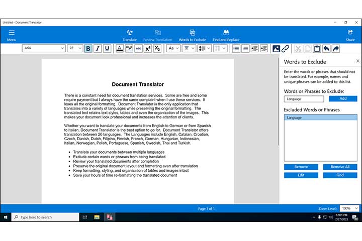 Document Translator - Exclude Words From Translation